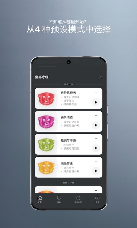 全部疗程与预设护理模式列表